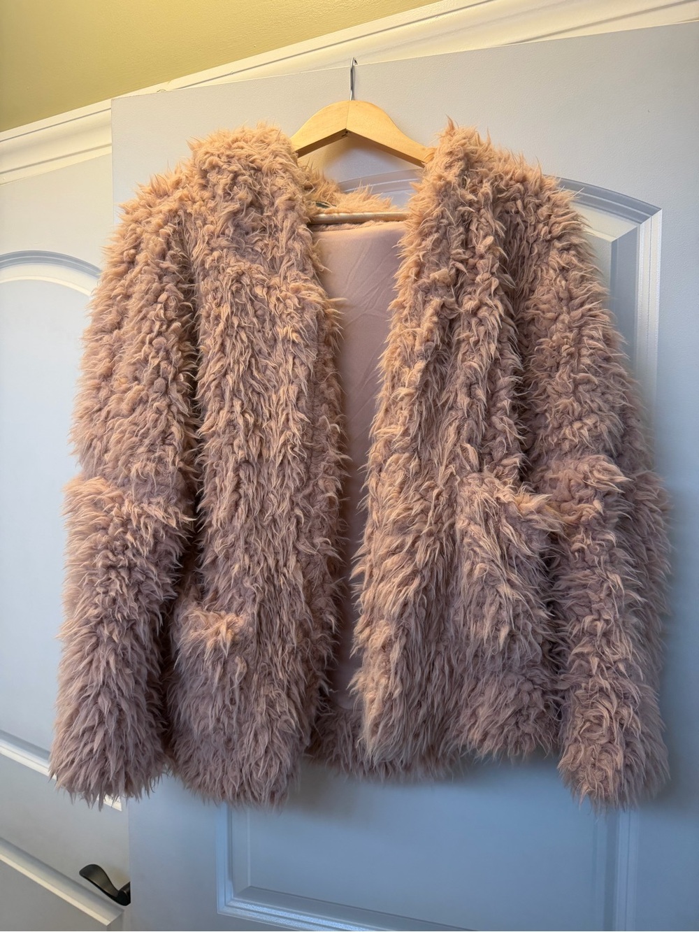 Love Tree Plush Faux-Fur Teddy Jacket in Blush